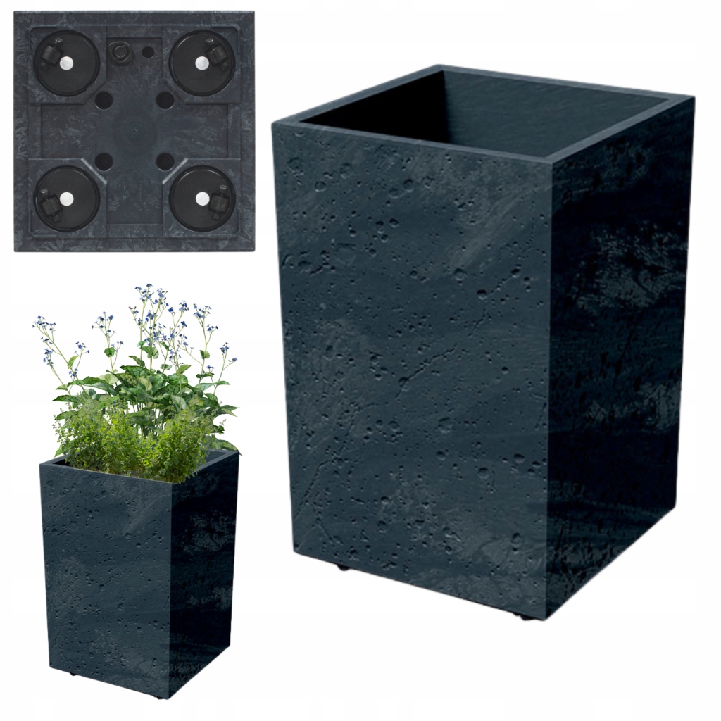 Prosperplast Kvetináč s vložkou na kolieskach SIERRA SQUARE Beton Effect 38,5 cm antracit